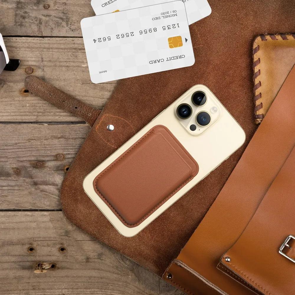 LEATHER MAG WALLET Magnetkarten-Brieftasche kompatibel mit MagSafe braun