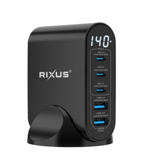 Rixus RX140 140W GaN Netzteil mit Digitalanzeige Schwarz