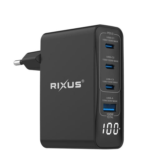 Rixus RX100 100W GaN Netzteil mit Digitalanzeige Schwarz