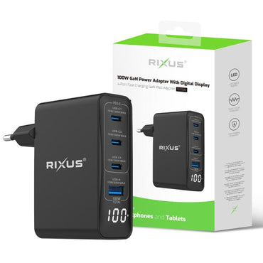 Rixus RX100 100W GaN Netzteil mit Digitalanzeige Schwarz